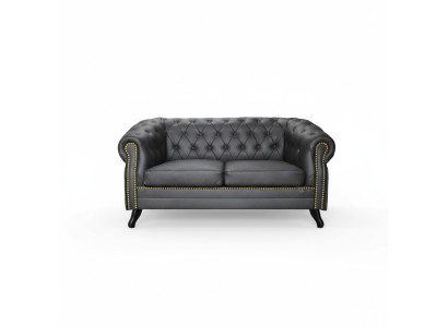Chesterfield Sofa Couch Polster 2 Sitzer Couchen Schwarz Leder Textil Sofa Sitz