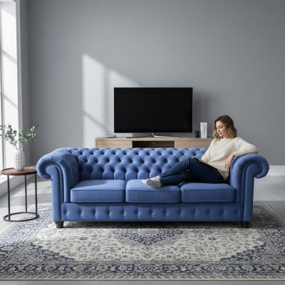 Design classique Chesterfield Big XXL 3 places Canapé en cuir Textile Canapés Canapés.