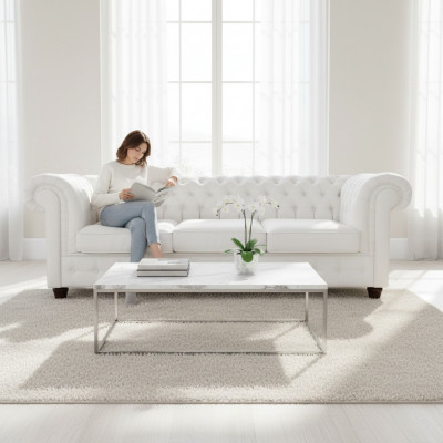 Design Classique Chesterfield Grand Canapé XXL en Cuir Tissu Canapés 3 Places