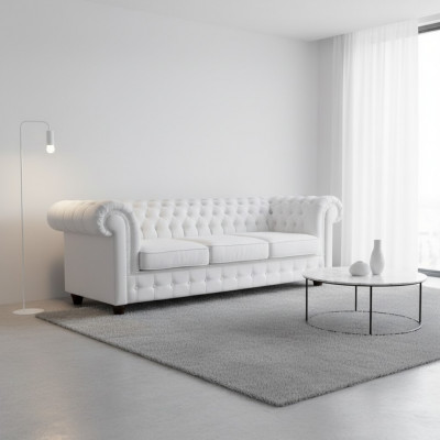 Design Classique Chesterfield Grand Canapé XXL en Cuir Tissu Canapés 3 Places