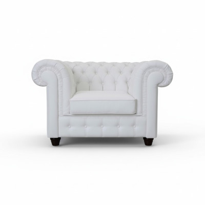 Élégant fauteuil bergère blanc Chesterfield: Le charme du classique dans un style moderne