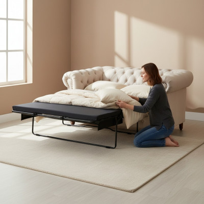 Chesterfield Oxford 2 places avec fonction lit Canapé Tissu Canapés Canapés neufs