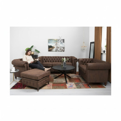 Canapé Chesterfield 3+2+1 places + Tabouret Canapé en cuir et textile
