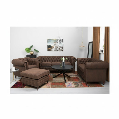 Canapé Chesterfield 3+2+1 places + Tabouret Canapé en cuir et textile