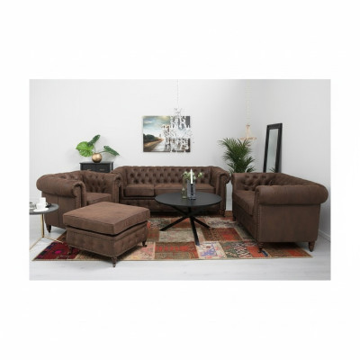 Canapé Chesterfield 3+2+1 places + Tabouret Canapé en cuir et textile