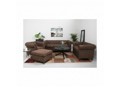 Canapé Chesterfield 3+2+1 places + Tabouret Canapé en cuir et textile