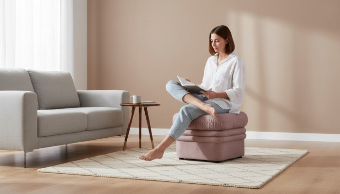 Tabouret de salon XXL, repose-pieds de club, ottoman, pufa en tissu textile design