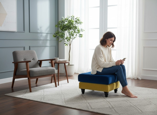 Repose-pieds Tabouret Lounge XXL Club Pouf Ottoman en cuir Textile Ottoman Designer neuf