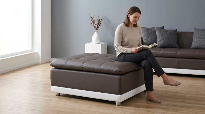 Tabouret de salon XXL Repose-pieds de club Pouf en cuir en textile Ottoman