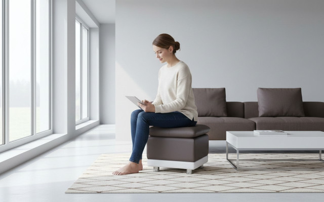 Pouf ottoman de designer en cuir et textile XXL.