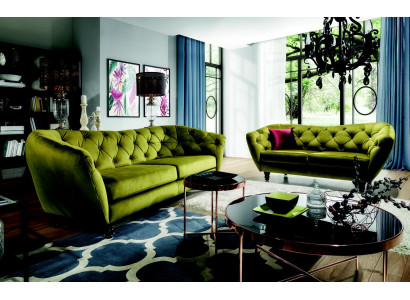 Canapé trois places avec dossier de style Chesterfield luxueux dans une élégante teinte de vert