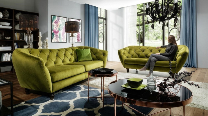Chesterfield ensemble de canapé 3+2 places en tissu rembourré design.