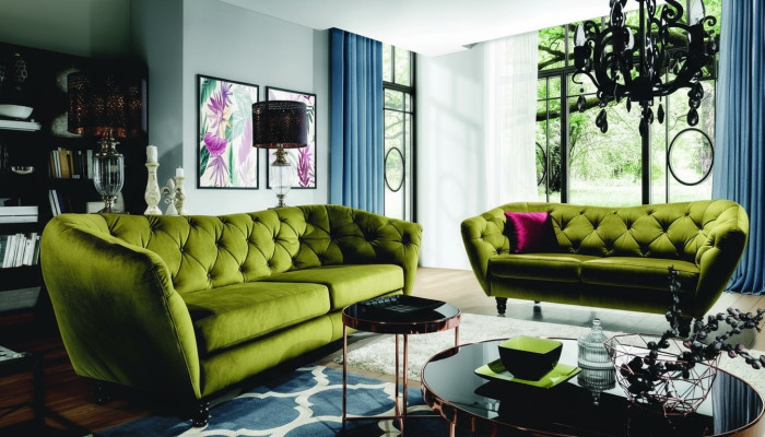 Chesterfield ensemble de canapé 3+2 places en tissu rembourré design.