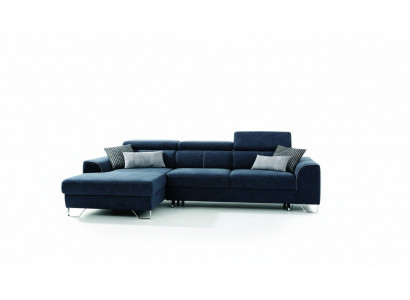 Canapé en tissu bleu de design d'angle pour salon ou terrasse.