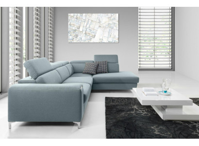 Confortable canapé d'angle, doux et design en bleu exquis pour le salon