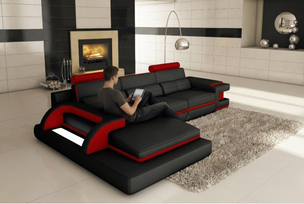 Design Upholstery Corner Cuir Canapé Canapé Siège Suite Paysage Vivant