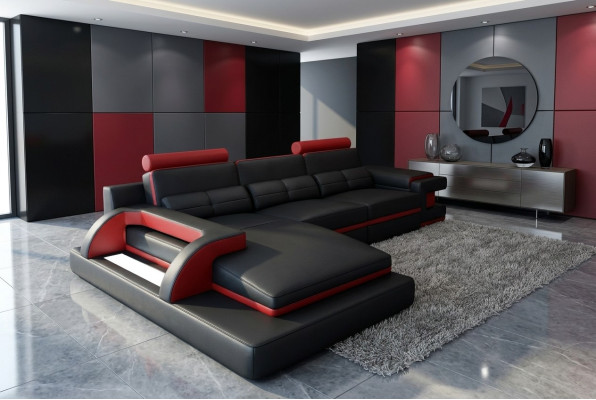 Design Upholstery Corner Cuir Canapé Canapé Siège Suite Paysage Vivant