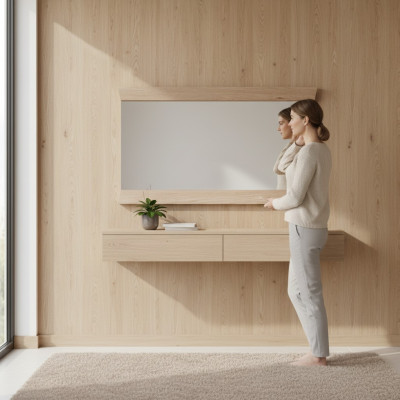 Miroir Miroir mural Designer Entrée Salon Salle de bain Bois Verre design Tremble AS-L1