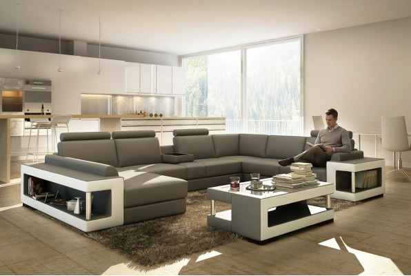 Canapé en cuir XXL Canapé d'angle Design Grand canapé Canapé Rembourrage Siège d'angle Suite
