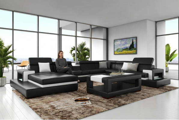 Canapé d'angle en cuir XXL, design canapé d'angle Big Sofa, canapé rembourré, siège d'angle, décoration de suite