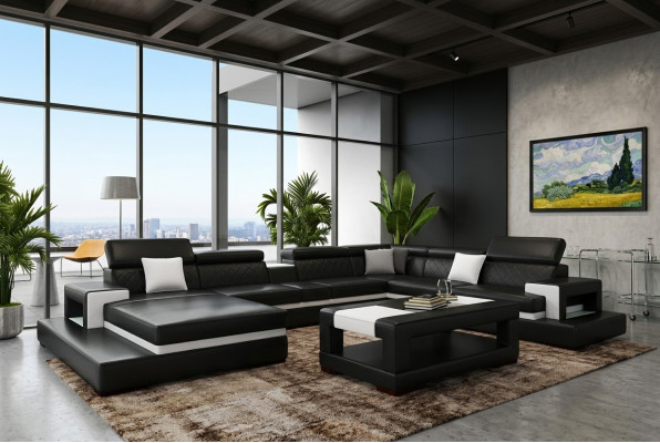 Canapé d'angle en cuir XXL, design canapé d'angle Big Sofa, canapé rembourré, siège d'angle, décoration de suite