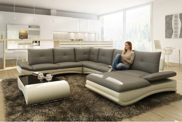 Canapé en cuir XXL en forme de U Salon Canapé Grand canapé en cuir Sofas