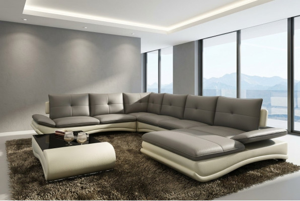Canapé en cuir XXL en forme de U Salon Canapé Grand canapé en cuir Sofas