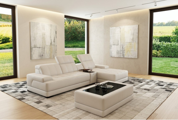 Canapé en cuir Canapé d'angle Canapé Sofa Rembourrage Salon d'angle En forme de L XXL Grands canapés