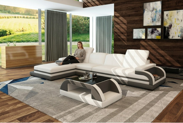 Canapé en cuir Canapé Canapé Living en forme de L Design Canapé moderne Canapé d'angle Canapés
