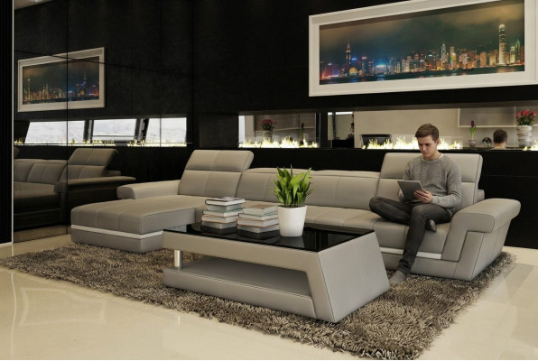 Canapé en cuir Canapé vivant Paysage en forme de L Design Canapé moderne 5136B Canapés