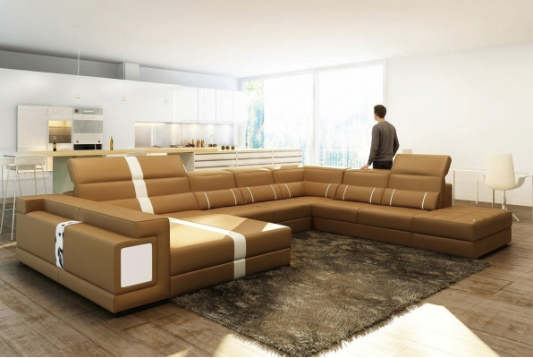 Luxus Wohnumgebung Ecksofa Sofa Couch Polstermöbel Ledersitz U-Form