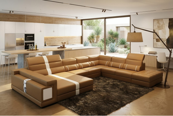 Luxus Wohnumgebung Ecksofa Sofa Couch Polstermöbel Ledersitz U-Form