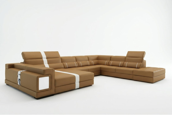 Luxus Wohnumgebung Ecksofa Sofa Couch Polstermöbel Ledersitz U-Form