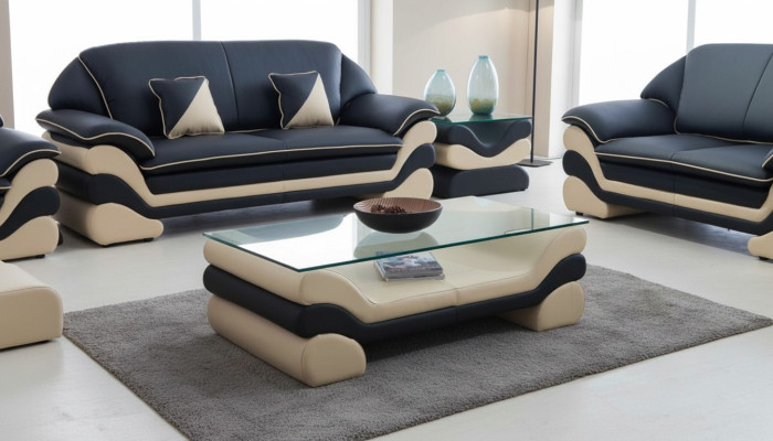 Table basse de concepteur de luxe classique Canapé Table de salon en cuir
