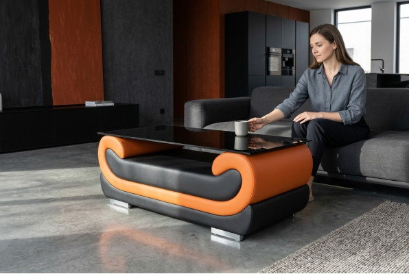 Superbe table en verre design, table d'appoint rembourrée pour le salon