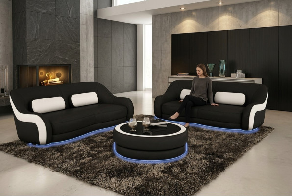 Table basse ronde Table d'appoint Tables Table Canapé Canapé Table ronde Cuir