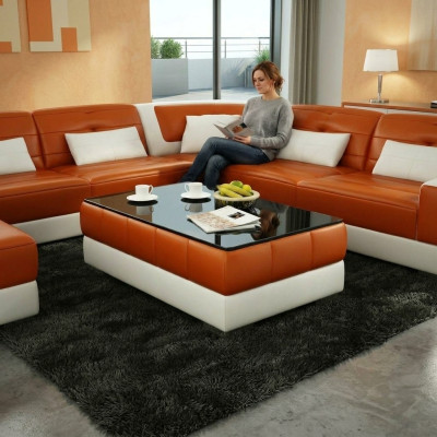 Table basse design pour salon en verre cuir canapé canapé côté café