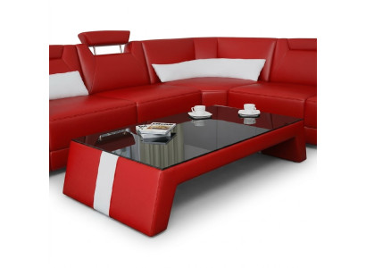 Salle de séjour moderne Table basse Table d'appoint Verre Rembourrage Cuir Tables