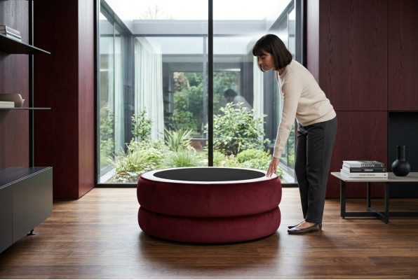 Table basse ronde en verre pour salon, table de canapé en cuir moderne avec rembourrage sur le côté