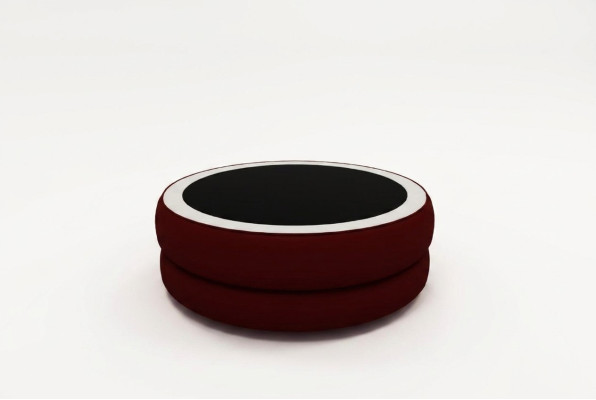 Table basse ronde en verre pour salon, table de canapé en cuir moderne avec rembourrage sur le côté