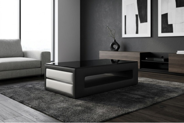 Design Table Basse en Verre Table Basse Canapé Canapé Tables Latérales en Cuir Rembourré Table