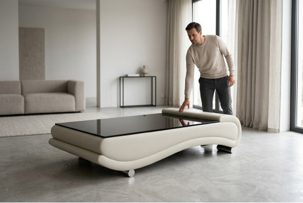 Table basse Revêtement Design Table en verre Canapé en cuir Côté Tables de canapé