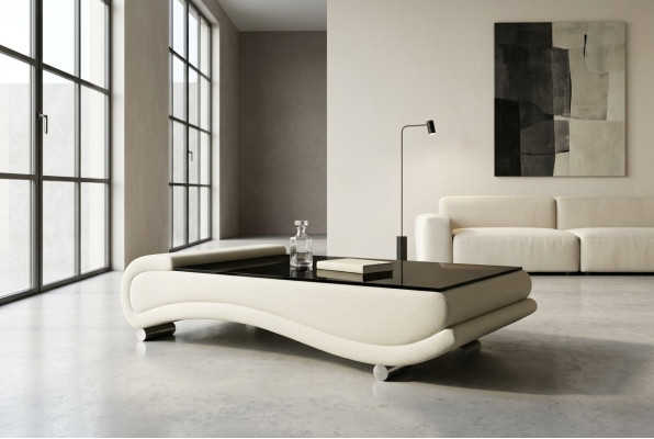 Table basse Revêtement Design Table en verre Canapé en cuir Côté Tables de canapé