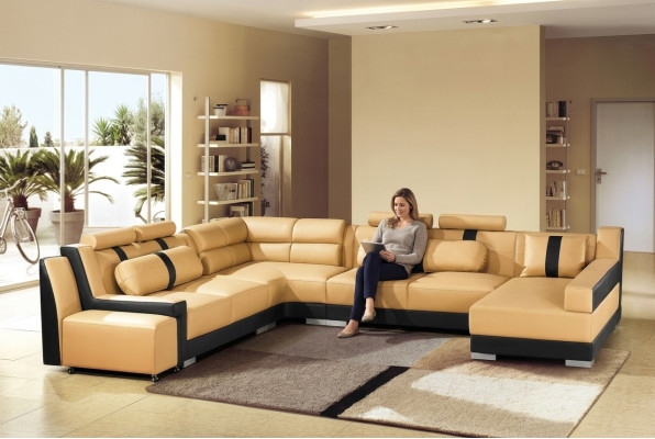 Canapé en cuir Canapé d'angle Rembourrage Coin en forme de U Paysage vivant Canapé d'angle Canapé de salon Sofas
