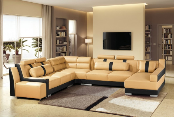 Canapé en cuir Canapé d'angle Rembourrage Coin en forme de U Paysage vivant Canapé d'angle Canapé de salon Sofas