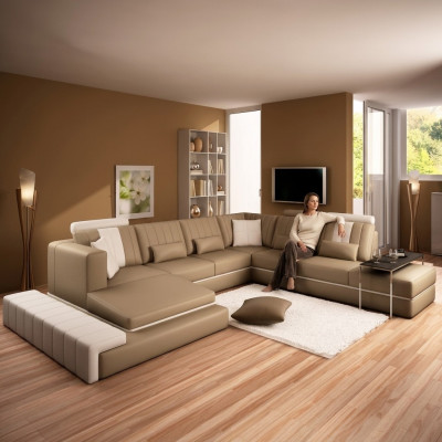 XXL Suite Rembourrée Design Canapé en Cuir Canapé en Forme de U Canapé Moderne