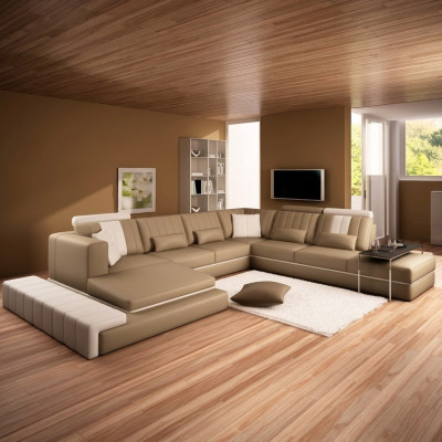 XXL Suite Rembourrée Design Canapé en Cuir Canapé en Forme de U Canapé Moderne