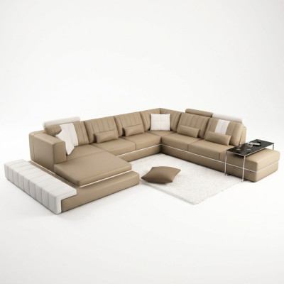 XXL Suite Rembourrée Design Canapé en Cuir Canapé en Forme de U Canapé Moderne