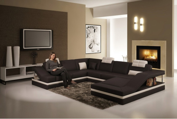 Moderne Wohnzimmer Ecksofa Wohnlandschaft Großes XXL-Ledersofa