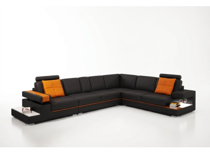 Canapé d'angle moderne en cuir pour salon avec éclairage.